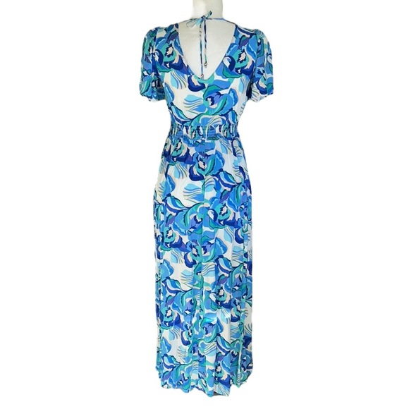 Anthropologie Abel the Label Blue Green Floral Print Tie Back Midi Dress - XS - Picture 6 of 13